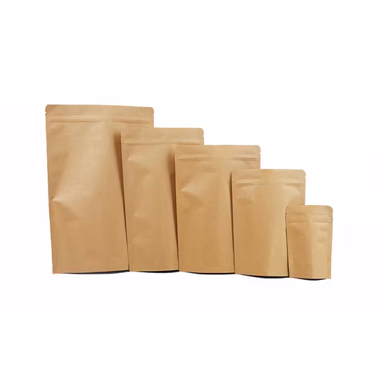 Chiusura lampo biodegradabile stampata personalizzata Stand up Custodia per imballaggio Borsa in carta Kraft impermeabile con cerniera per chicchi di caffè, tè, alimenti per animali domestici